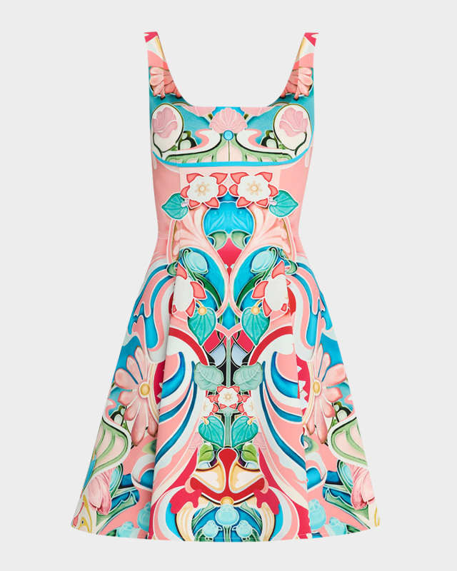 Freya Square-Neck Sleeveless Fit-&-Flare Mini Dress